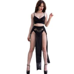 Comprar CHILIROSE - CR 4672 TOP NEGRO FALDA Y TANGA CON CADENAS DORADAS L al mejor precio - Envíos Discretos
