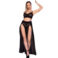 Comprar CHILIROSE - CR 4672 TOP NEGRO FALDA Y TANGA CON CADENAS DORADAS M al mejor precio - Envíos Discretos