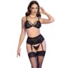Comprar CHILIROSE - CR 4728 SET SUJETADOR + TANGA + MEDIAS NEGRO L al mejor precio - Envíos Discretos