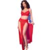 Comprar CHILIROSE - CR 4850 SET TOP ROJO Y LEGGINS CON COMPLEMENTOS DORADOS L al mejor precio - Envíos Discretos