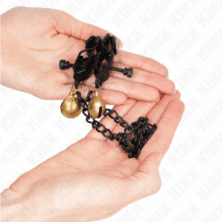 Comprar KINK - PINZAS PARA PEZONES PLANAS NEGRO CON CASCABEL Y CADENA PLATEADO 30 CM al mejor precio - Envíos Discretos