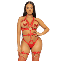 Comprar LEG AVENUE - KINK TEDDY ARNÉS CON TACHUELAS TALLA S - ROJO al mejor precio - Envíos Discretos