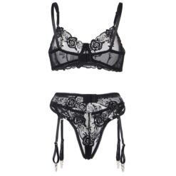 Comprar SUBBLIME - SET DE 3 PIEZAS SUJETADOR + TANGA + LIGA ESTAMPADO FLORAL NEGRO L/XL al mejor precio - Envíos Discretos