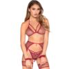 Comprar LEG AVENUE - 89362 SET TOP + TANGA + LIGUERO + ESPOSAS ROJO - TALLA ÚNICA al mejor precio - Envíos Discretos
